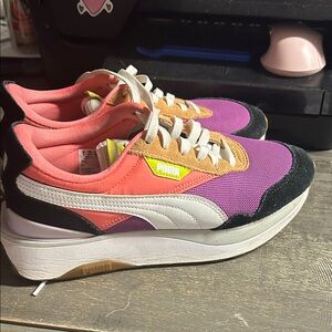 Puma Women's Cruise Rider Silk Road sneakers in the Fizzy Melon/Ebony/Pink/Green